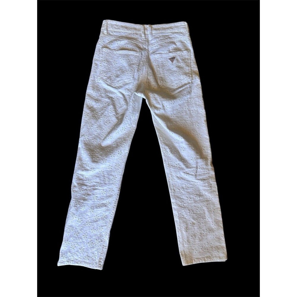 GUESS 1981 Western Eyelet Lace Straight Jeans Florida White Size 26 Ankle
